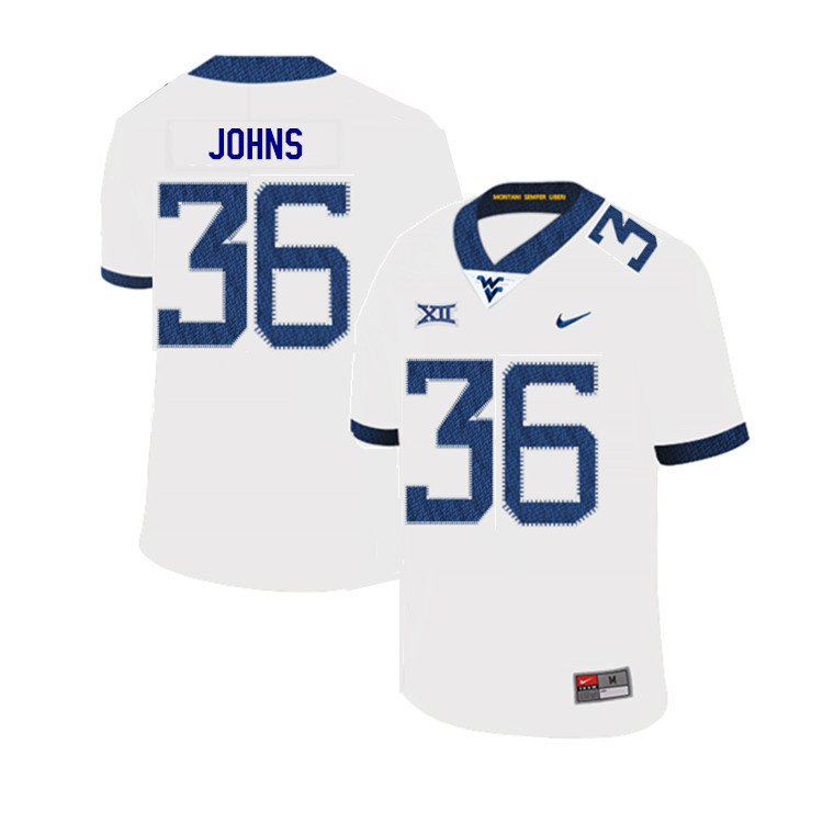 2019 Men #36 Ricky Johns West Virginia Mountaineers College Football Jerseys Sale-White
